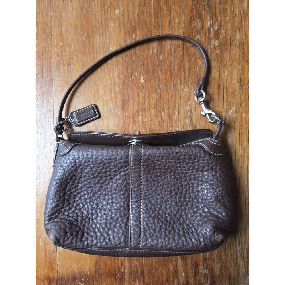 Vintage Coach Legacy Leather Turn-Lock Mini Bag Wristlet (Dark Brown/Silver) GUC